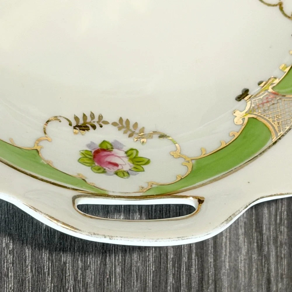 Antique Nippon Hand Painted Porcelain Handled‎ Bowl Floral Pink Rose Gold Gilt